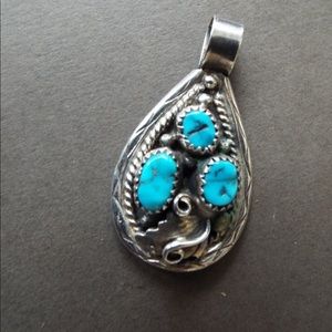 Vintage Sterling Silver Navajo Turquoise Pendant